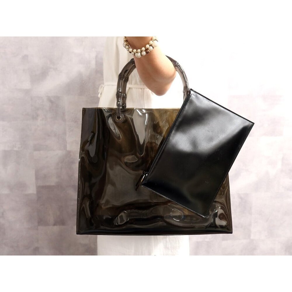 Gucci Bamboo Handle Clear Handbag Black Silver Hardware